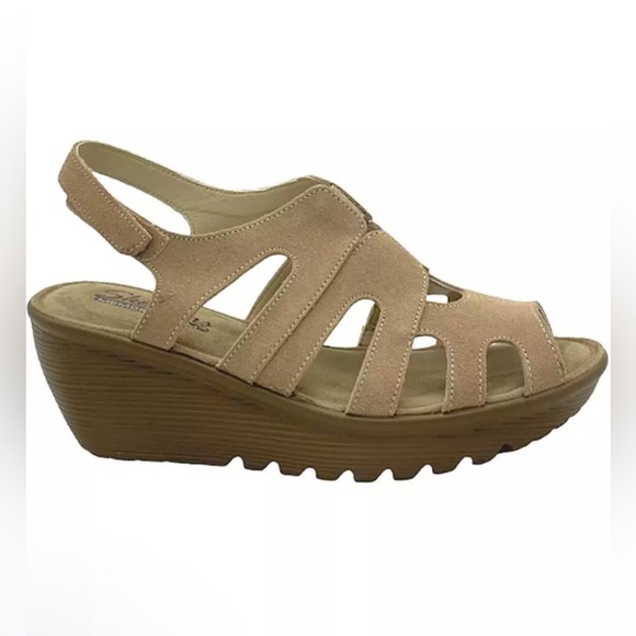 Skechers Suede Peep Toe Slingback Wedges Stylin Dark Natural sz 9 nwob - Picture 4 of 4